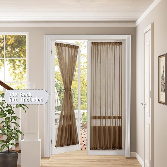 Tollpiz Sheer Door Curtains Closet Linen Textured Curtain Sheers Doorway Light - Image 2