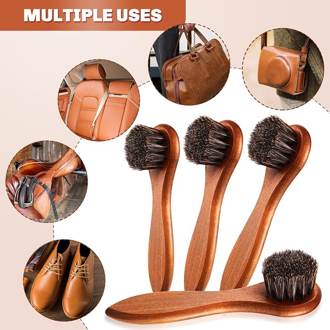 4 Pcs Horsehair Shine Shoes Brush Kit Polish Dauber Applicators Cleaning - Image 5