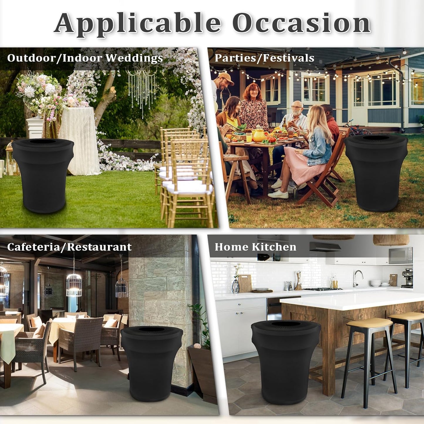 BSTKEY 44 Gallon Stretch Spandex Trash Can Cover, 10 Pack Outdoor Fitted Waste Container Cover Round Garbage Can Covers for Wedding Party Commercial Fundraiser Decor, Without Trash Can (Black)