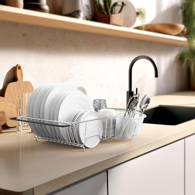SIMPLE HOUSEWARE Large Over Sink Counter Top Stainless Steel Dish Drainer - Image 6