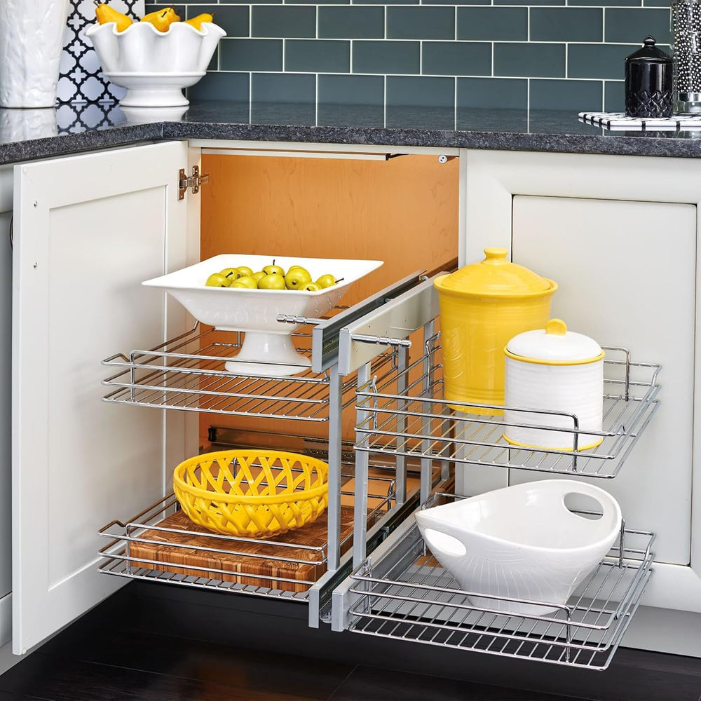 Rev-A-Shelf Chrome Two-Tier Wire Bottom Pullout Organizer with Soft-Close for...