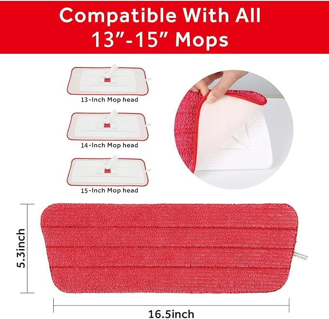 16.5 inch Mop Pads Refills, 3 Pack Microfiber Reusable Replacement Mop Pads - Image 3