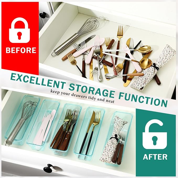 Maitys 12 Pcs Vanity Drawer Organizer 9 x 3 x 2 Inches Clear Plastic Utensil - Image 4