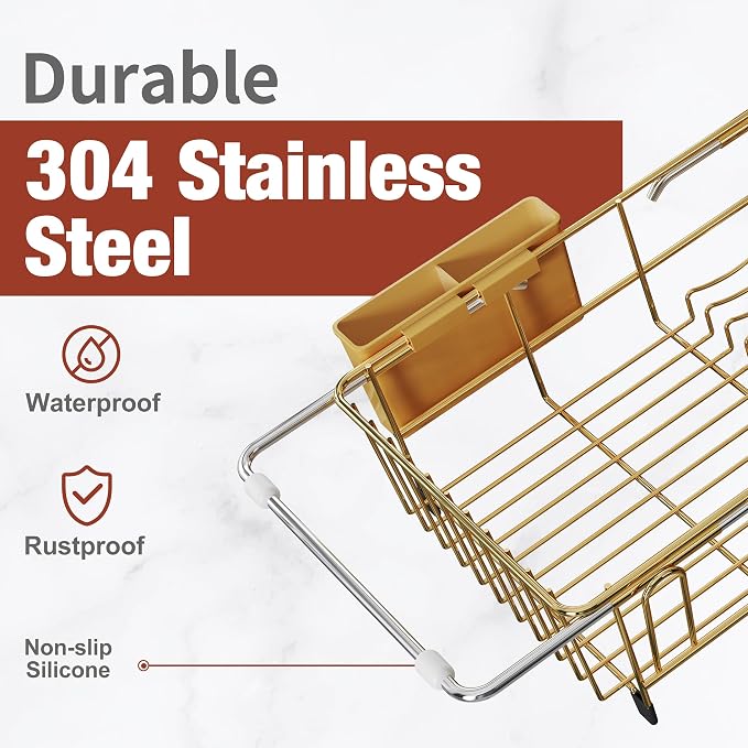 JASIWAY Sink Dish Drying Rack, Expandable Stainless Steel Dish Rack Over Sink - Image 3