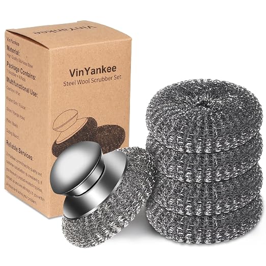 5Pcs Steel Wool Scrubber with Replacement Wire Sponge Pads Set, Stainless Steel by VinYanKee