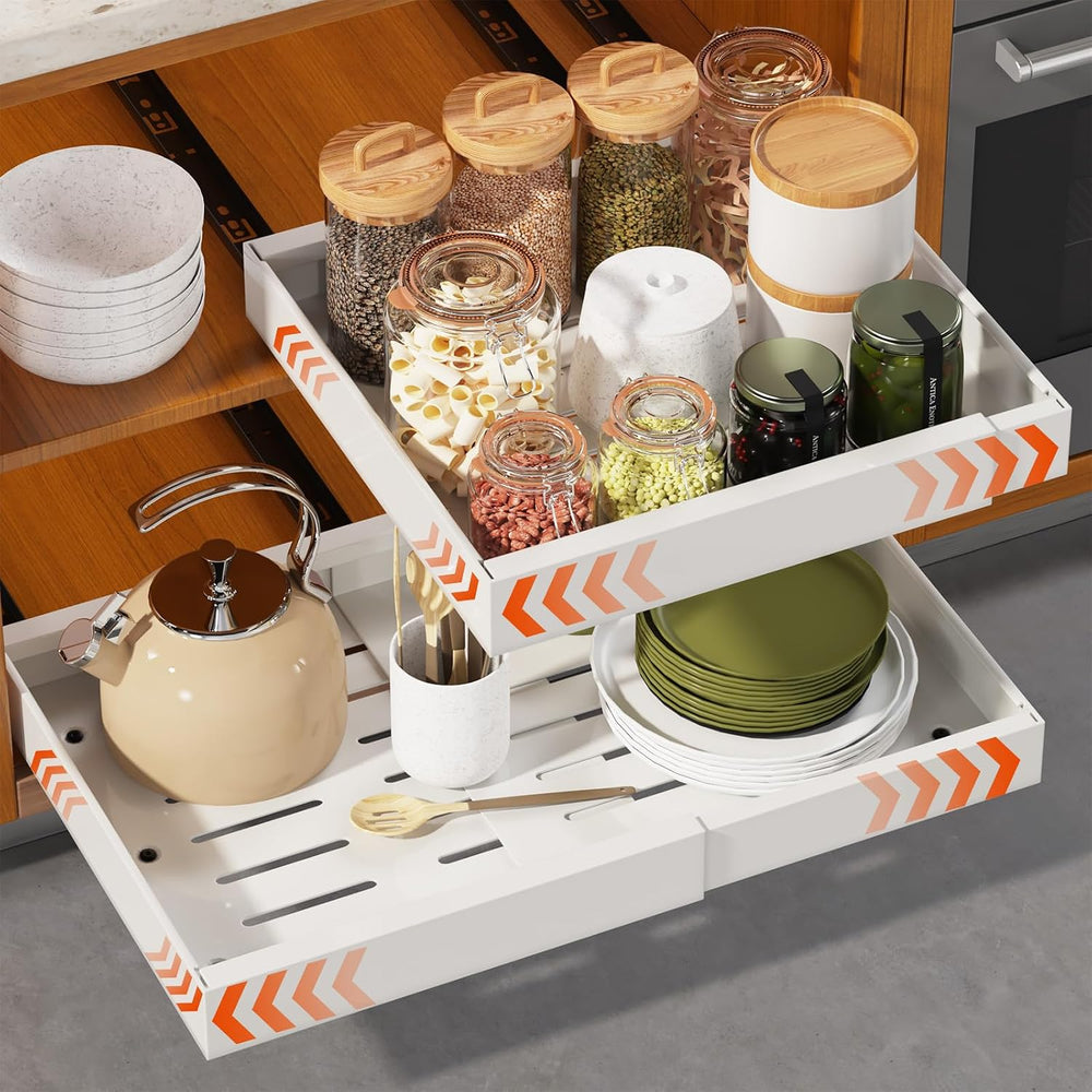 2 Pack Expandable Pull Out Cabinet Organizer 21" Deep, Adjustable Width ...