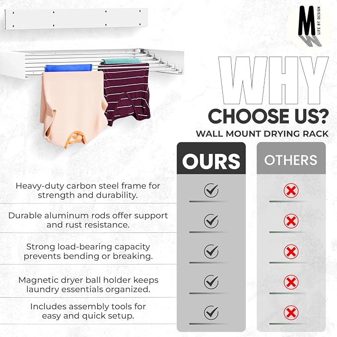 Wall Mounted Laundry Drying Rack, Retractable Clothes Drying Rack, 6 Rods Towel - Image 10