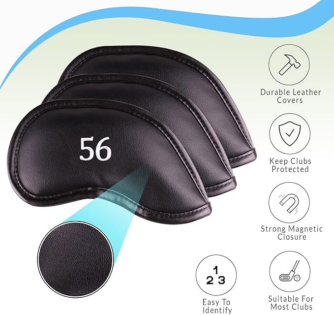 Premium Magnetic Leather Iron and Wedge Golf Club Head Covers | Set of 10 | - Image 2