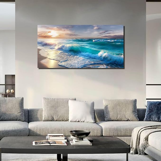 GUGIKA Ocean Wall Art for Living Room, Size 48 x 24 Inches - Image 3