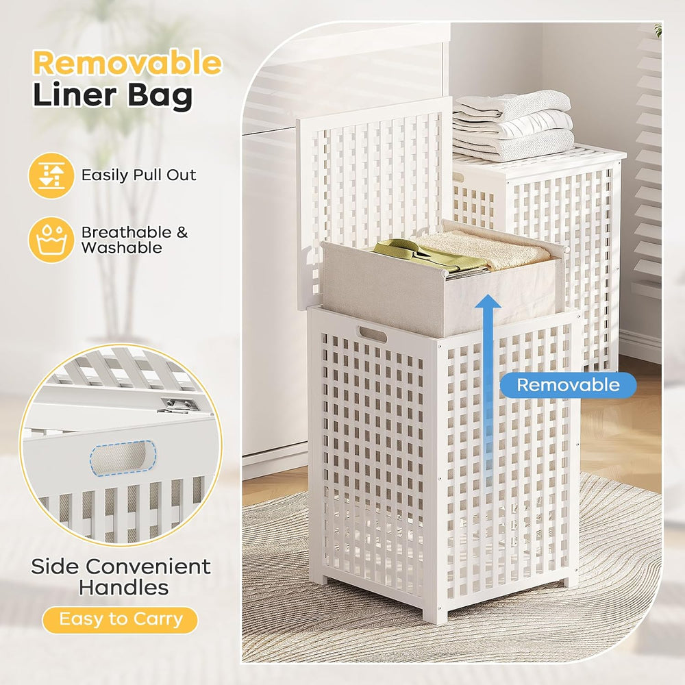 oakvivo Bamboo Laundry Hamper, 17.7" x 17.7" x 25.6" Bathroom ...