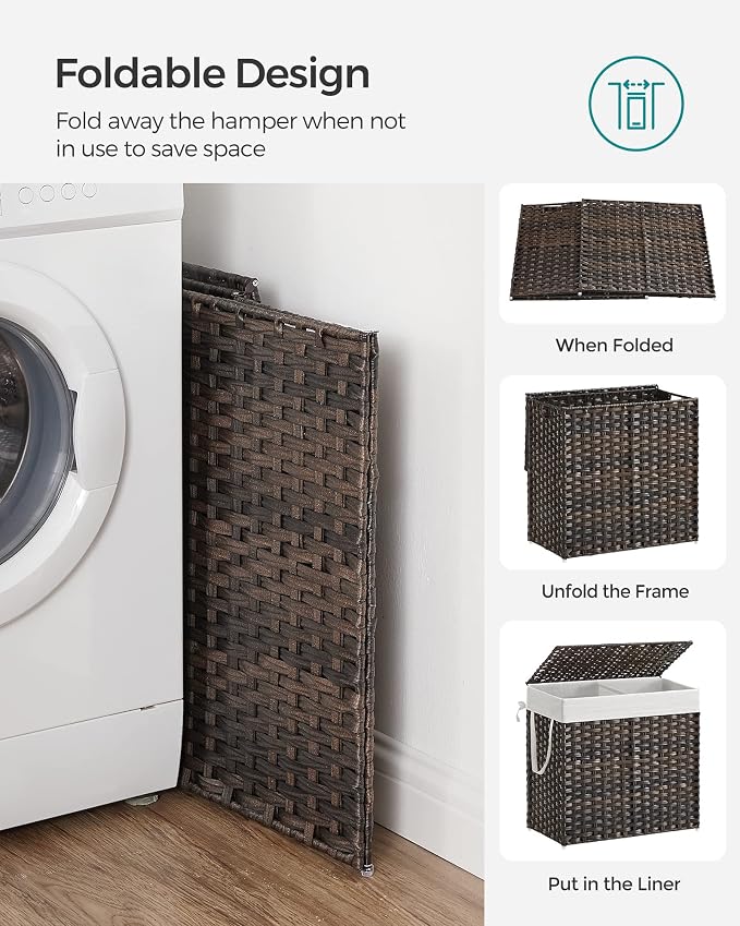 SONGMICS Laundry Hamper with Lid, 130L Clothes Hamper with 2 Removable Liner