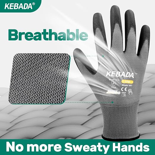 Kebada W1 Work Gloves for Men and Women, PU Coated Safety Gloves - Image 7