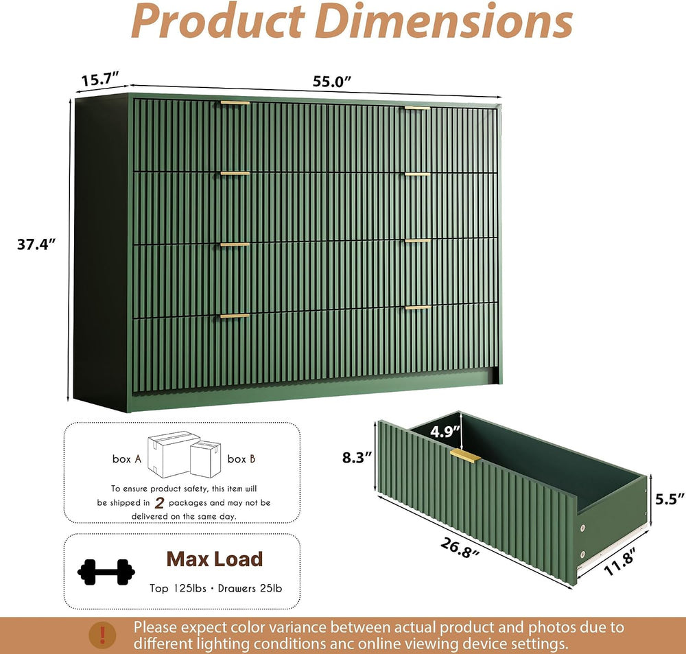 MAISONARIA Green Dresser for Bedroom, 8 Drawer Double Dresser, Modern Chest o...