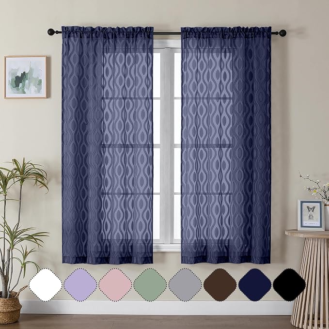 Aiyufeng Blue Sheer Curtains 63 Inch Length 2 Panels Set, Airy Light Filtering by Aiyufeng
