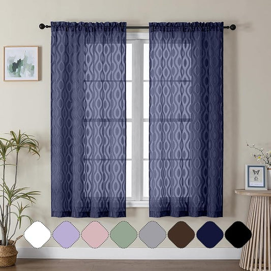 Aiyufeng Blue Sheer Curtains 63 Inch Length 2 Panels Set, Airy Light Filtering by Aiyufeng