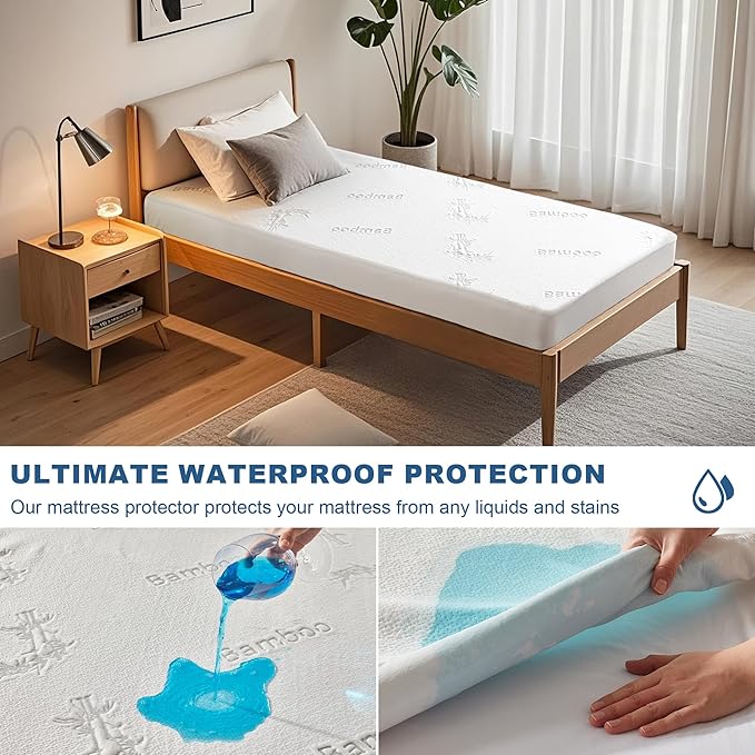 Waterproof Mattress Protector, Twin XL Size Mattress Pad Fitted 6-15" Deep - Image 2
