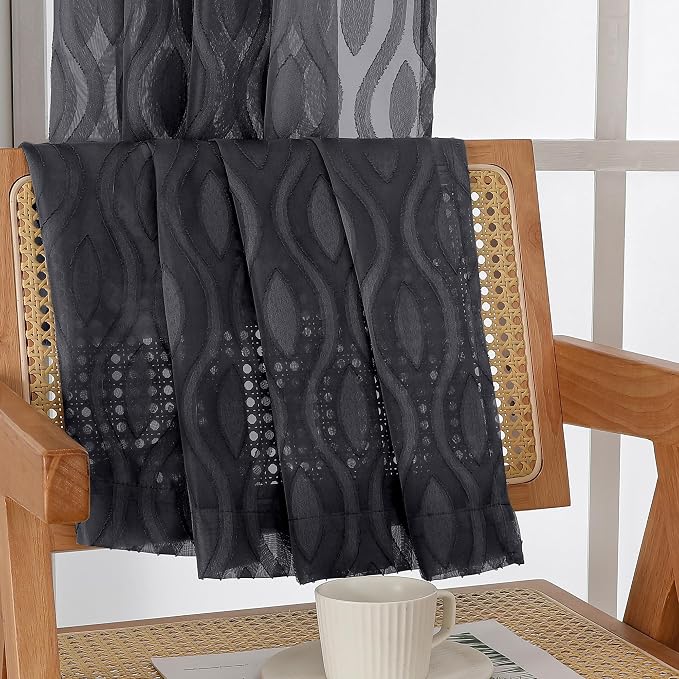 Aiyufeng Black Sheer Curtains 63 Inch Length 2 Panels Set, Solid Airy Light - Image 9