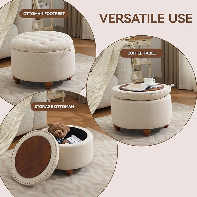 24Inch Round Storage Ottoman - Image 5