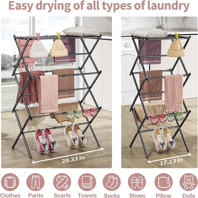 APEXCHASER Clothes Drying Rack, 3-Tier Laundry Drying Rack - Image 2