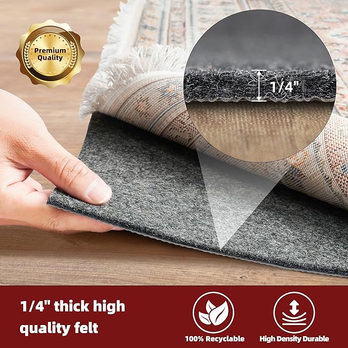 BAGAIL Felt and Natural Rubber Backing Rug Pads 1/4” Thick, 2 x 10 Ft Non Slip - Image 3