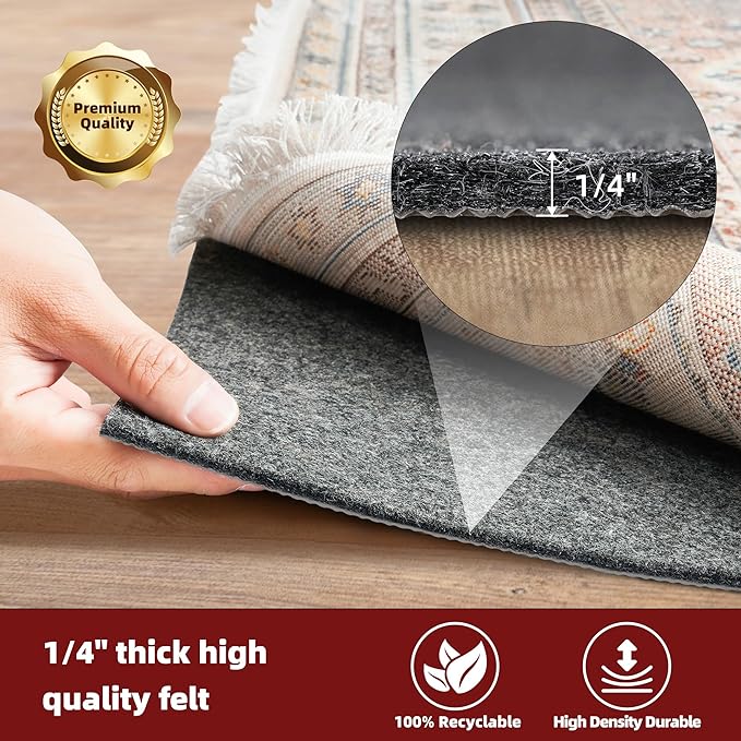 BAGAIL Felt and Natural Rubber Backing Rug Pads 1/4” Thick, 9 x 12 Ft Non Slip - Image 3