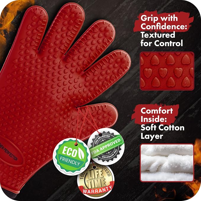 KITCHEN PERFECTION XL Silicone Smoker Oven Gloves-Extreme Heat Resistant BBQ - Image 2