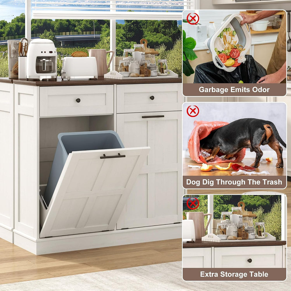 13 Gallon Double Tilt-Out Trash Can Cabinet, Farmhouse Hidden Garbage Wooden ...