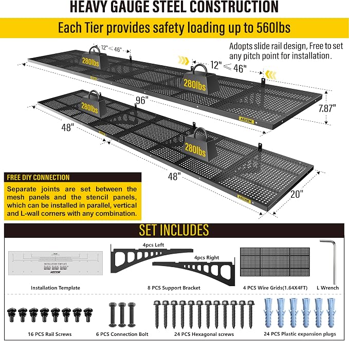 4-Pack 1.64x4ft Adjustable Garage Wall Shelving 1120lbs Load Capacity Heavy - Image 3