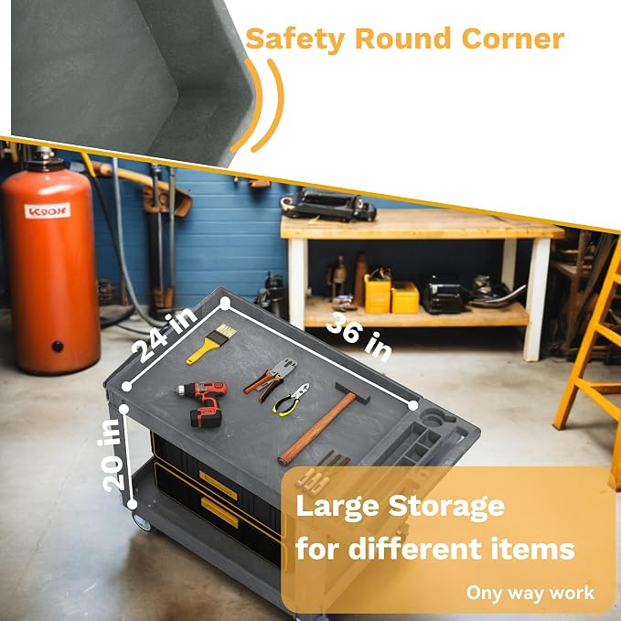 DWVO Service Utility Cart on Wheels, 45 X 25 in 550 LBS Heavy Duty Rolling Cart - Image 4
