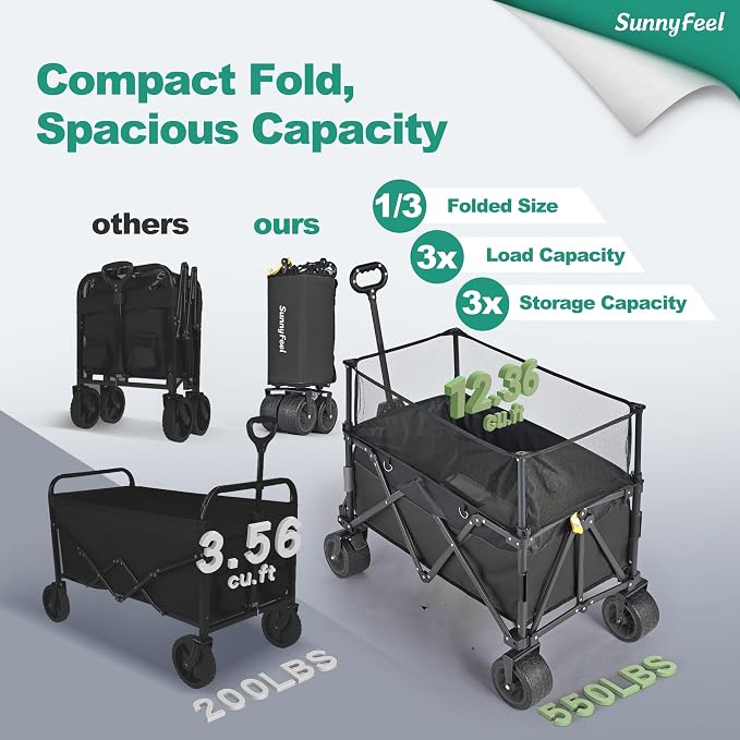 SUNNYFEEL Heavy Duty Collapsible Outdoor Utility Wagon Cart 500LB Capacity - Image 2