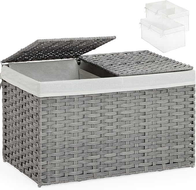 Storage Basket with Lid Rattan Storage Basket with 2 Separate Lid, 27.8 Gallon by SETVSON