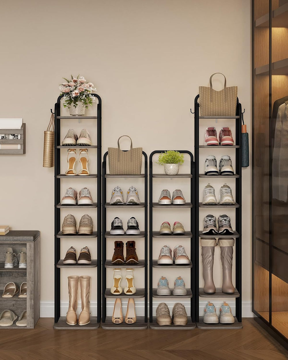 Hzuaneri 8 Tiers Vertical Shoe Rack, Narrow Shoe Tower, Tall Shoes Shelf with...