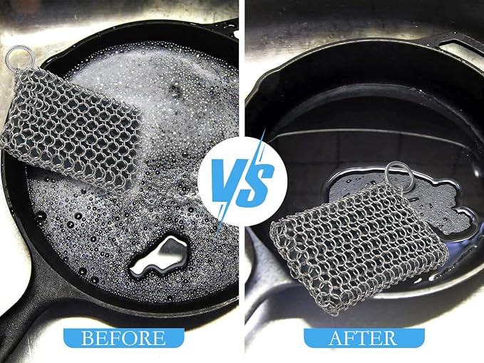 Herda Chain Mail Cast Iron Cleaner Scrubber, 316 Chainmail Pan Scrubber Metal - Image 4