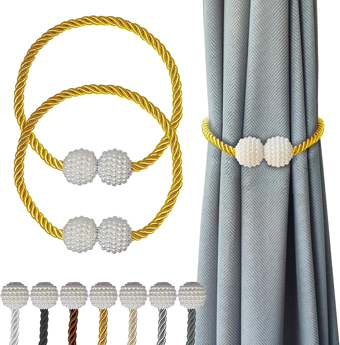 Hion Magnetic Curtain Tiebacks Golden 2pcs, Curtain Tiebacks Buckles Holdbacks by Hion