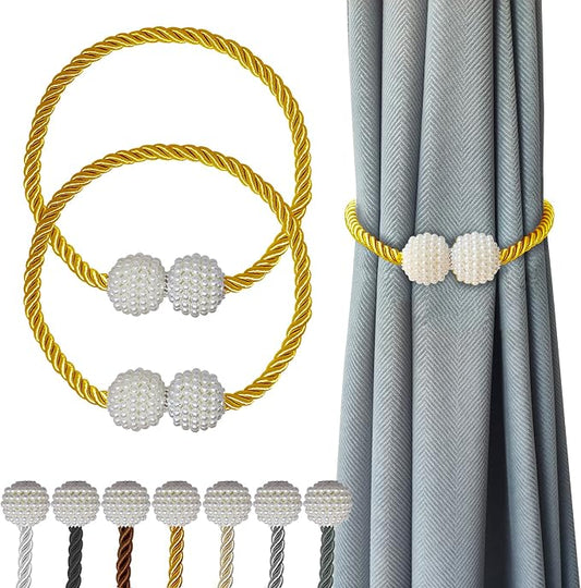Hion Magnetic Curtain Tiebacks Golden 2pcs, Curtain Tiebacks Buckles Holdbacks by Hion