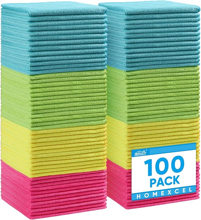 HOMEXCEL Microfiber Cleaning Cloth, 100 Pack Cleaning Rags, Cleaning Towels by HOMEXCEL