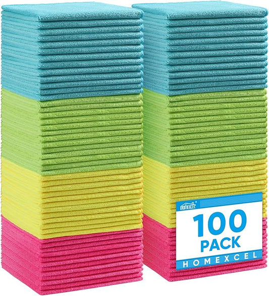 HOMEXCEL Microfiber Cleaning Cloth, 100 Pack Cleaning Rags, Cleaning Towels by HOMEXCEL