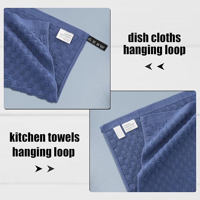 Fintale 100% Cotton Kitchen Towels and Dishcloths Set, 12 x 12 & 15 x 25 Inches - Image 3