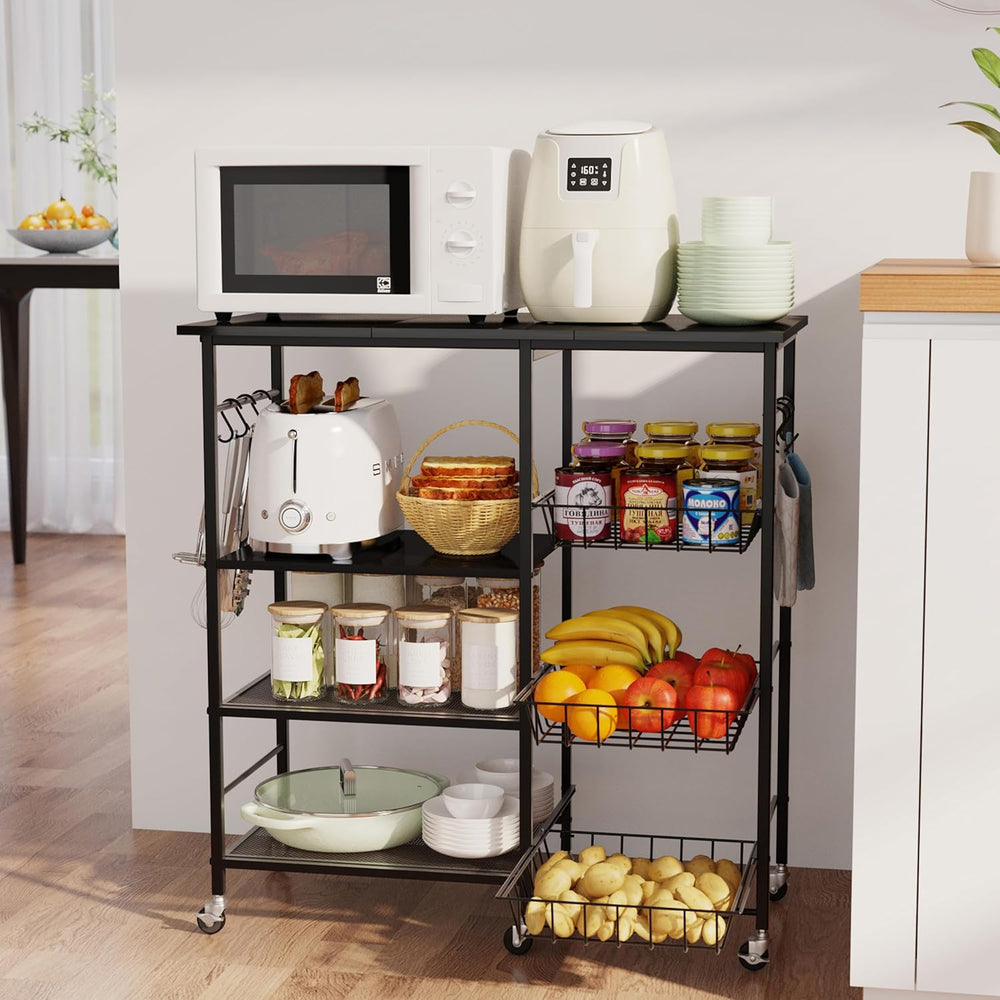 HapiRm Rolling Kitchen Microwave Cart - 4 Tier Microwave Table Stand with Pul...