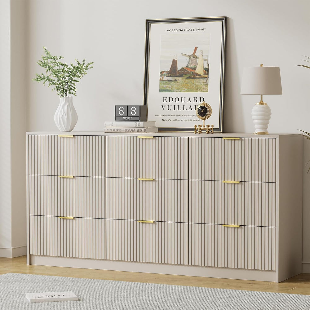 Furniway 9 Drawer Dresser for Bedroom, 63" Wide Dresser with Gold Handle...