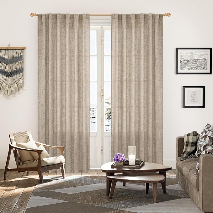 YoungsTex Dark Oatmeal Linen Semi Sheer Curtains 80 Inch Length - Image 2