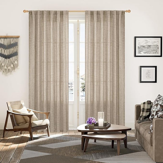 YoungsTex Dark Oatmeal Linen Semi Sheer Curtains 80 Inch Length - Image 2