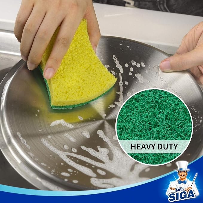 MR.SIGA Heavy Duty Cellulose Scrub Sponge, Dual-Sided Dishwashing Sponge - Image 3