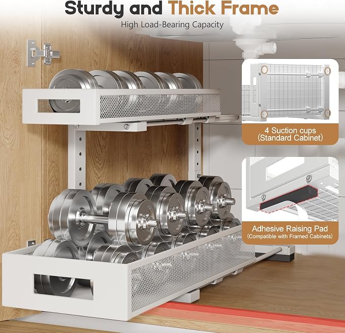 2 Pack 19IN Depth Under Sink Storage Organizer, Large 2-Tier Elegant Mesh Pull - Image 3