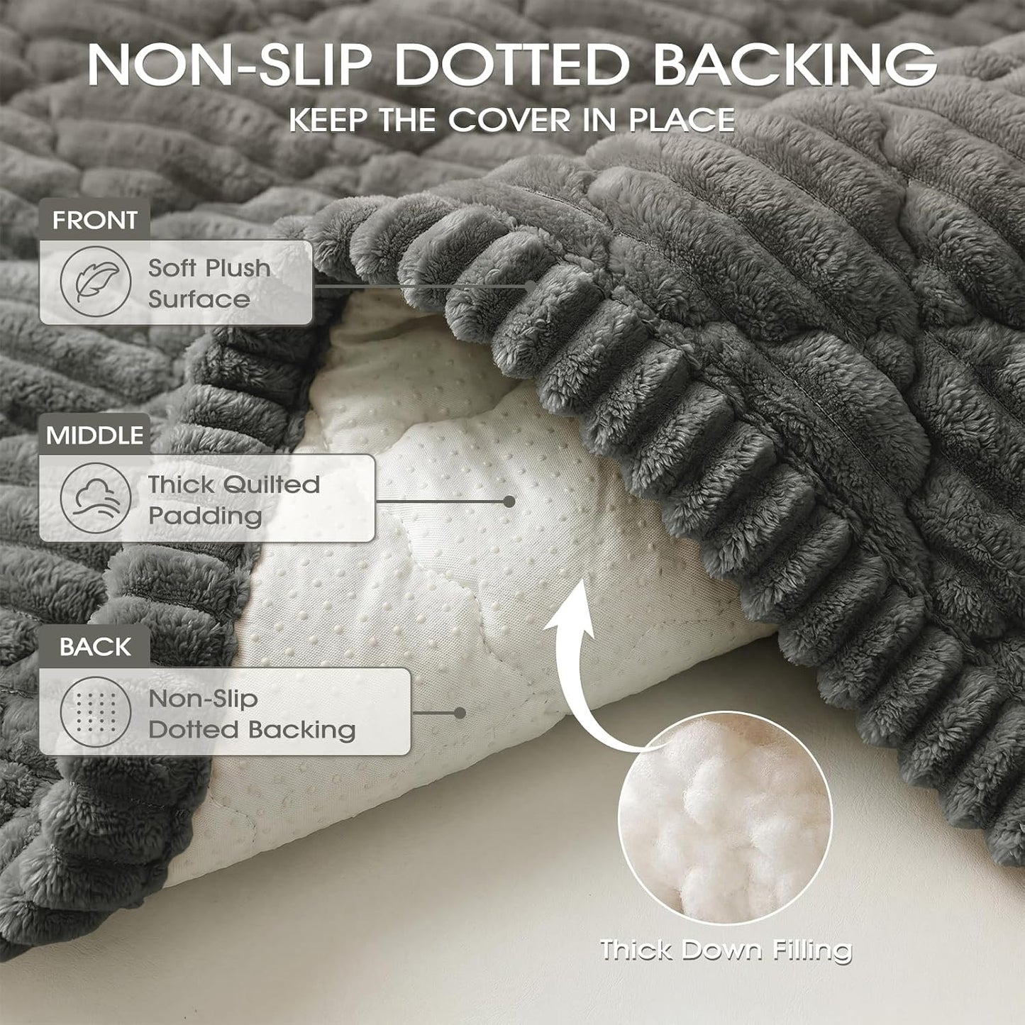 Couch Covers for Dogs, Non Slip Washable Pet Couch Cover for Sofa, Soft Thick Plush Sofa Protector for Dogs and Cats, Furniture Protector for Loveseat, Recliner, Dark Grey, 27.6" x 70.9"