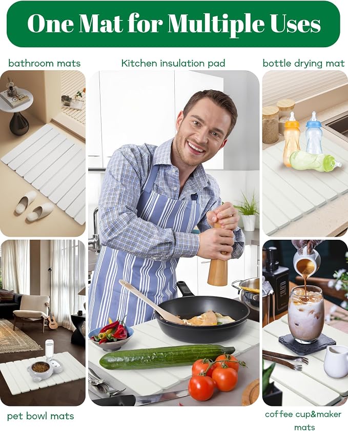 Dish Drying Mat, Diatomaceous Earth Absorbent Quick-Dry, Collapsible Stone - Image 4