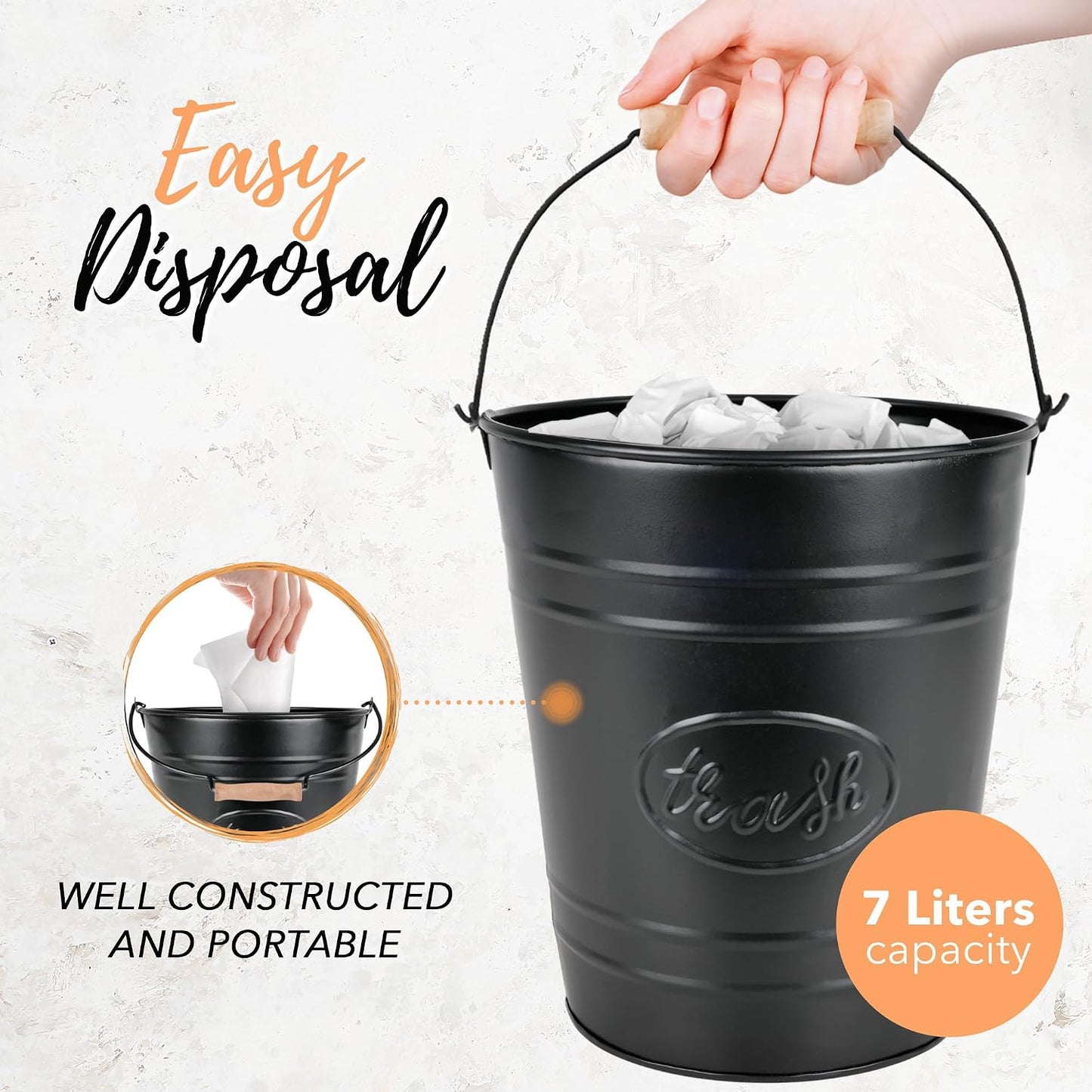 Autumn Alley Rustic Black Farmhouse Bathroom & Kitchen Accessories Set, 6-Piece Black Bathroom Set with Trash Can, Soap Dispenser, Toothbrush Holder, Decorative Sponge Holder & Apothecary Jars
