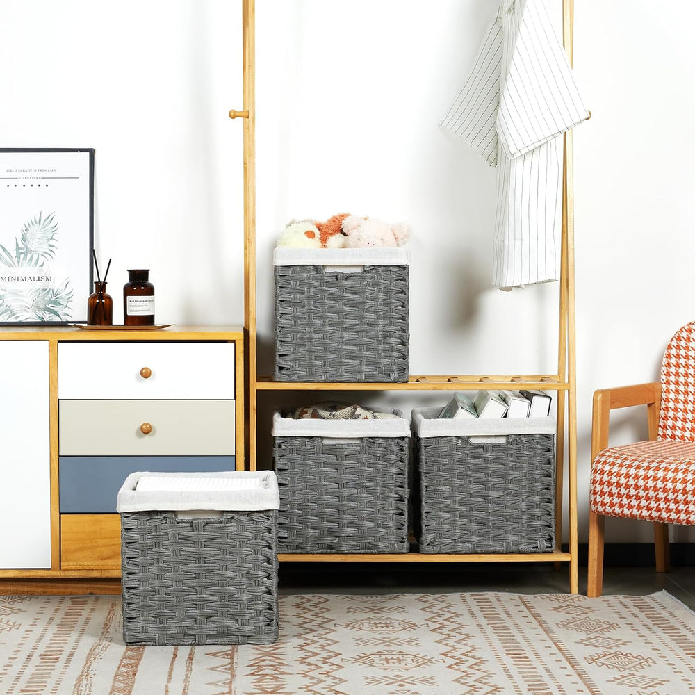 Bidtakay Wicker Storage Baskets for Organizing 4-Pack Hand-Woven Imitation Da...