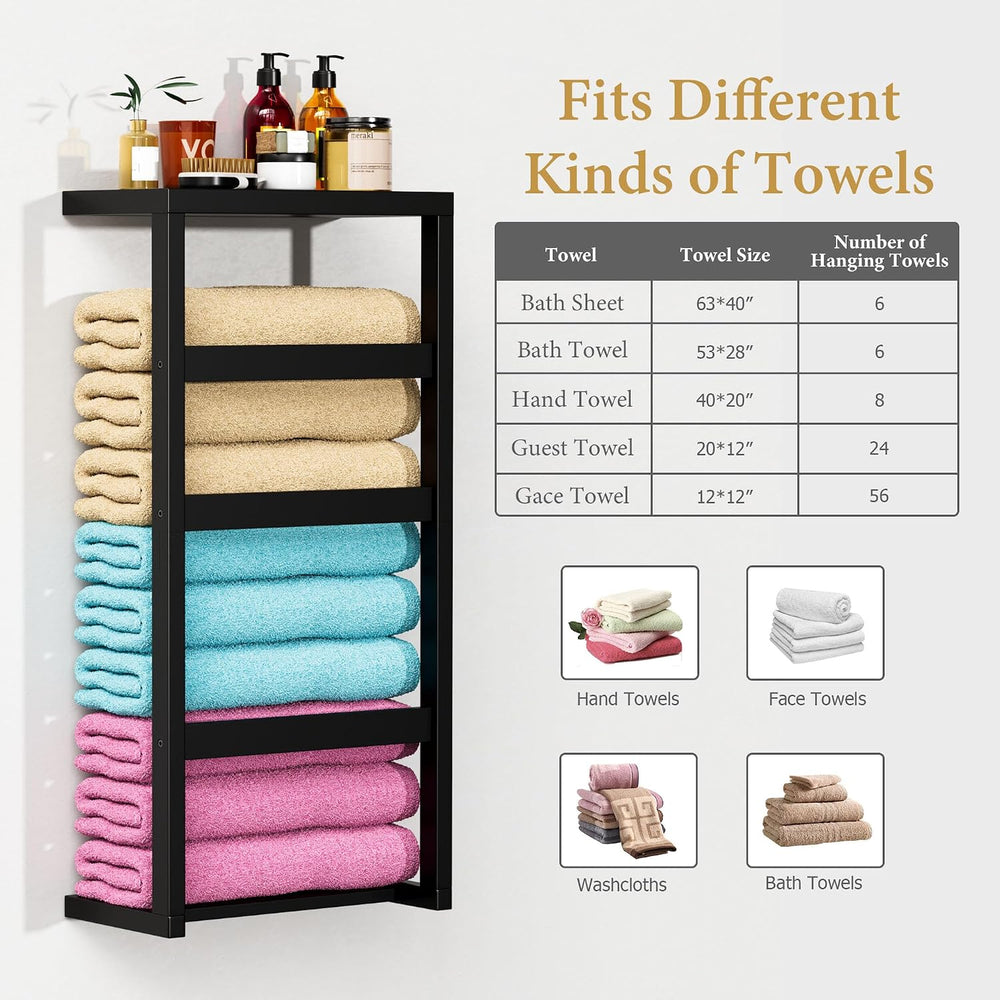 Bamboo Wall Blanket Ladder, 4-Tier Towel Racks, Bamboo Bath Towel Racks for B...