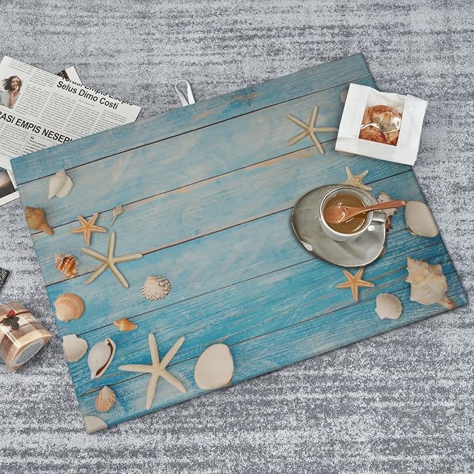 Seashells Starfish On Blue Wood Absorbent Microfiber Xl Dish Drying Mat - Image 8